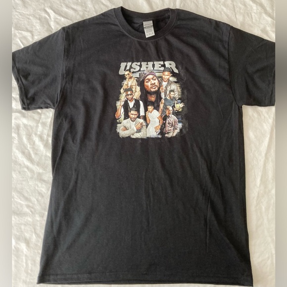 Usher Collage Hip Hop R&B Soul Rap Tee Women’s Black Size M NWT - Picture 2 of 6